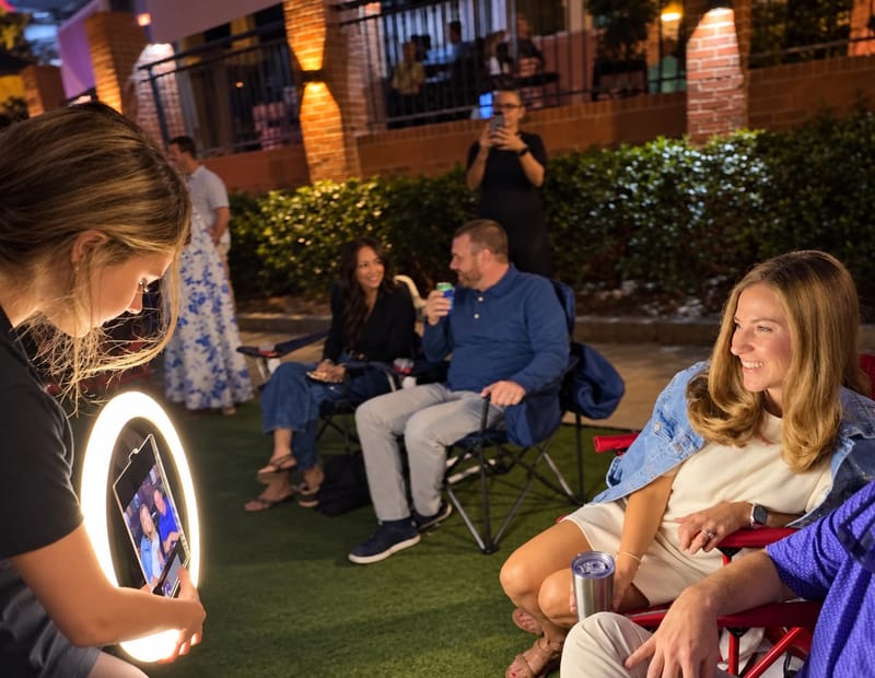 Guest photo taken by the RK360 Roaming Photo Booth at a rooftop event in Atlanta